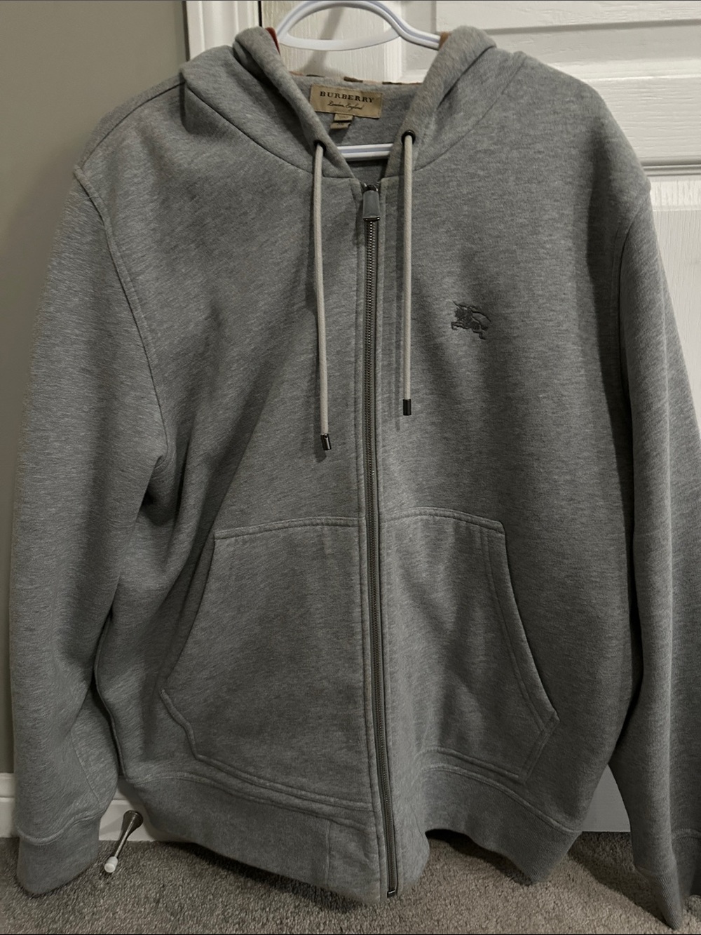 Burberry Grey Full-Zip Hooded Sweatshirt - Men's